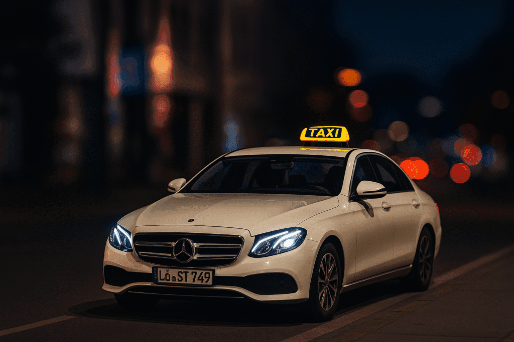 Weißes Mercedes-Taxi in Lörrach – KT Taxi